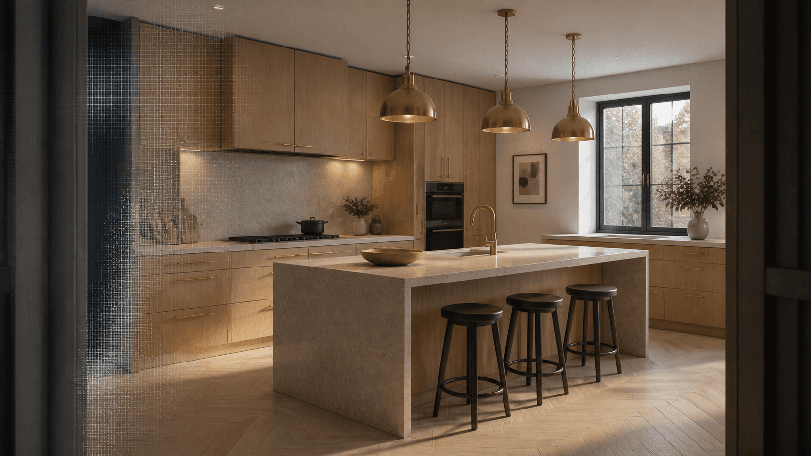 Photorealistic contemporary kitchen render.
