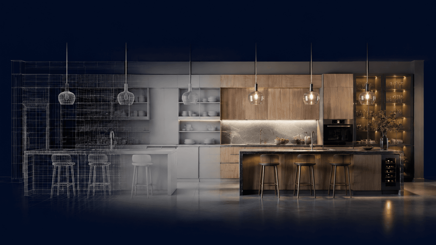 Kitchen mesh becoming a realistic scene.
