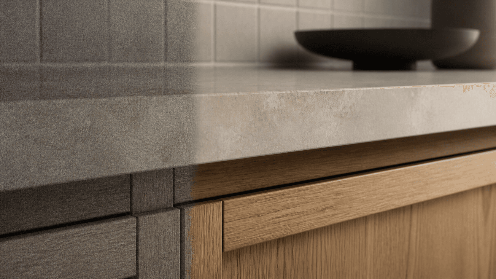 Detailed stone and oak surface rendering.