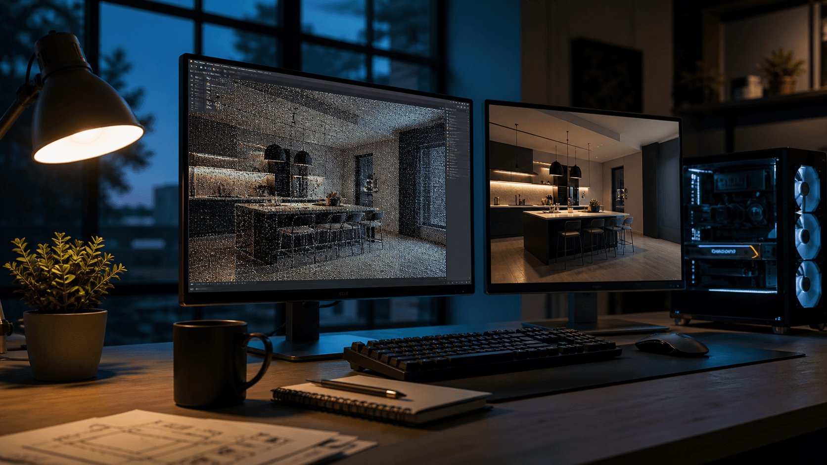 Professional workstation rendering an interior.